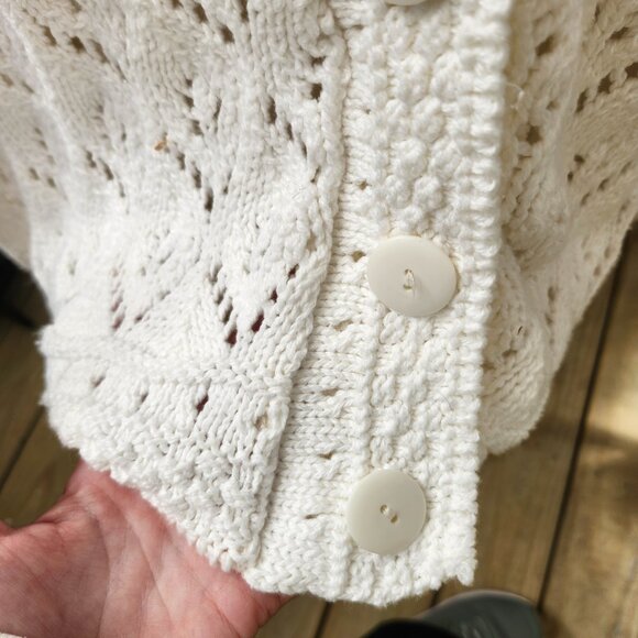 Vintage 80's - 90's White Cotton Oversized Dolman Sleeve Cardigan Sweater - Picture 13 of 15